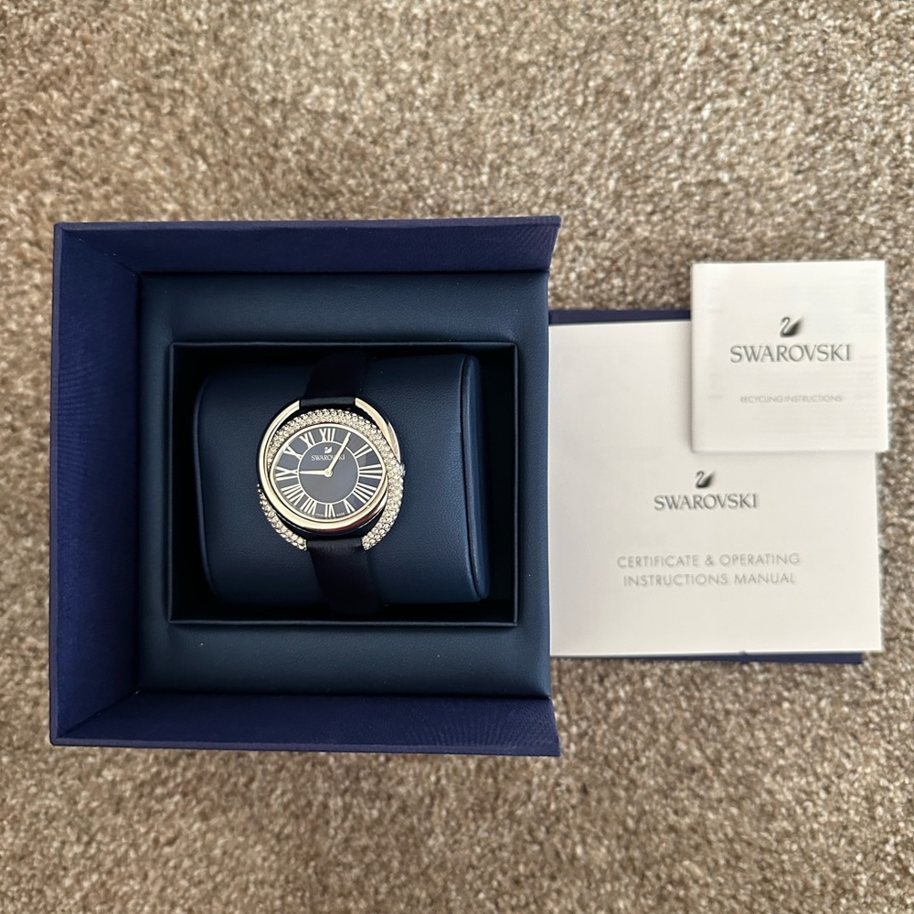 Swarovski watch, navy blue and silver